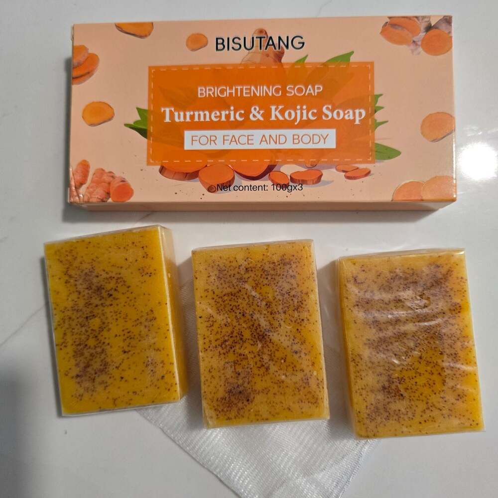 Bisutang Brightening Turmeric & Kojic Soap for Face and Body, 3-Piece Set